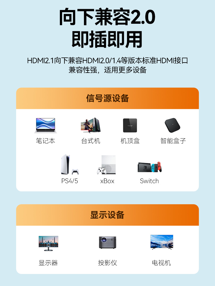 山泽hdmi2.1高清线8k电脑显示器视频连接线电视机顶盒投影仪屏线 - 图3