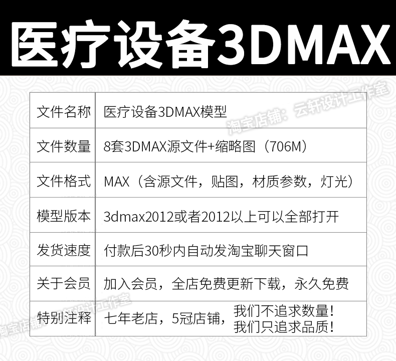 医院医疗设施机械电子仪器产品设备3D折叠手术床轮椅3dmax模型库-图0