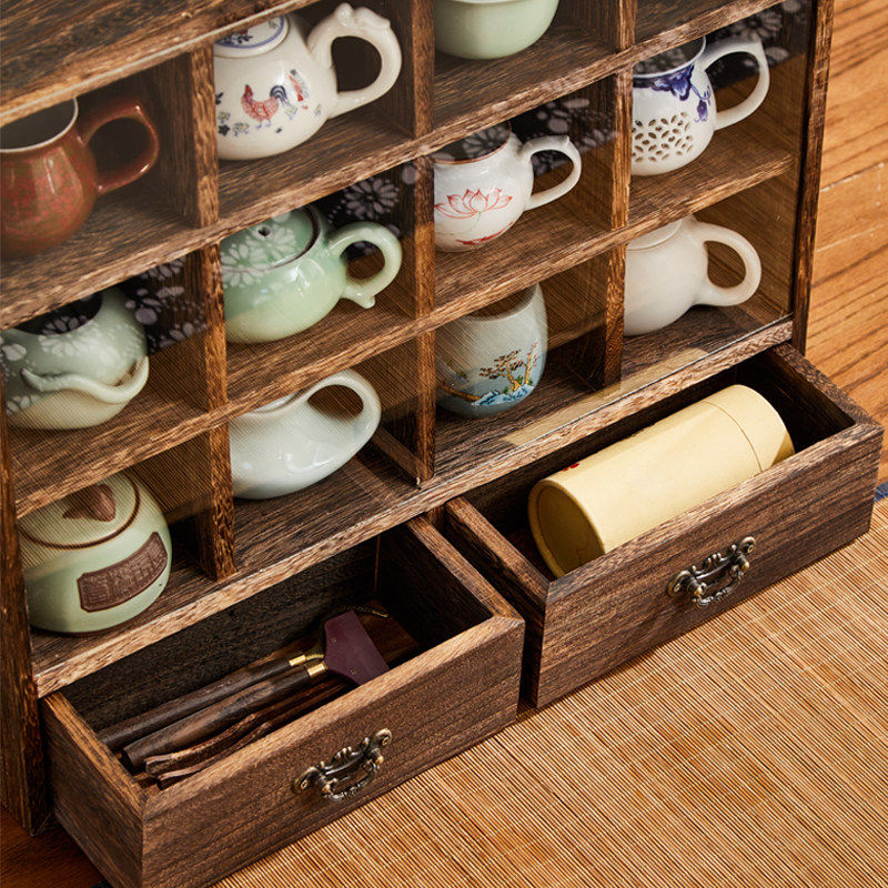 新疆西藏包邮防尘博古架桌面实木壁挂展示柜杯子茶杯架茶具多宝阁,淘宝优惠券,粉丝福利购,淘宝优惠卷