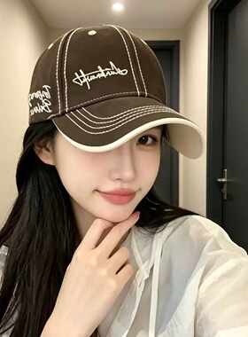 新韩版帽子男硬顶四季棒球帽女显脸小立体刺绣遮阳春夏百搭鸭舌帽