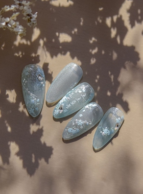 贝壳光蓝星花美甲贴纸浮雕装饰品