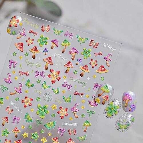 童话小兔美甲贴纸浮雕2026新款3d立体可爱儿童蘑菇指甲贴纸小装饰 - 图0