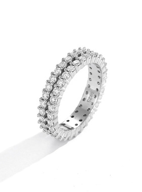 莫桑钻戒指女小众925银二排三排对戒满钻高级感ins风轻奢情侣指环