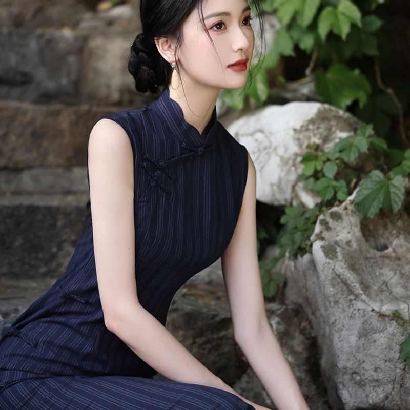 苏州旗袍2025夏季新款文艺素雅年轻新中式民国风改良蓝色连衣裙女 - 图2