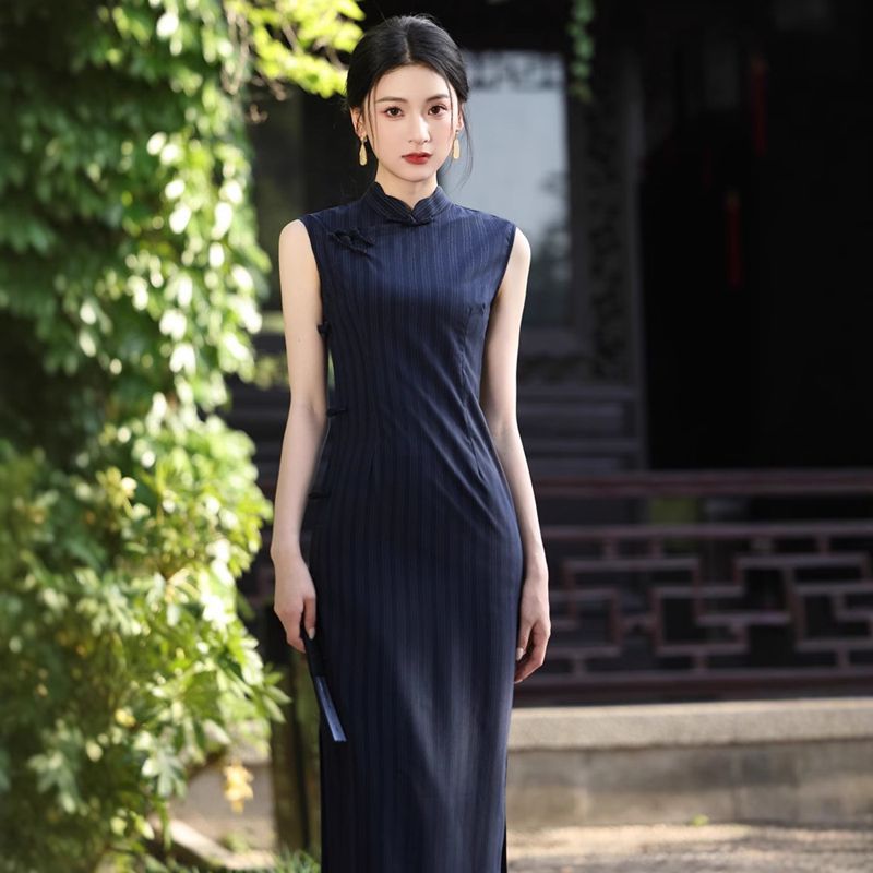 苏州旗袍2025夏季新款文艺素雅年轻新中式民国风改良蓝色连衣裙女 - 图1