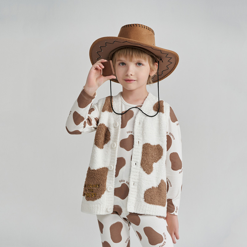 爱慕儿童秋冬季雪尼尔绒保暖儿童马甲绒男女童坎肩萌趣牛奶纹A类,淘宝优惠券,粉丝福利购,淘宝优惠卷