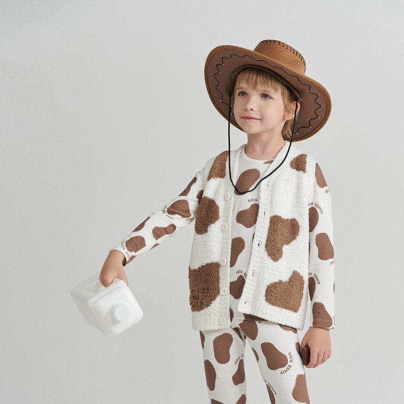 爱慕儿童秋冬季雪尼尔绒保暖儿童马甲绒男女童坎肩萌趣牛奶纹A类,淘宝优惠券,粉丝福利购,淘宝优惠卷