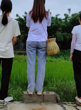 舞蹈旅游竹篓插花茶叶小背篓鱼篓赶海采茶篮子竹编制品汉服古风