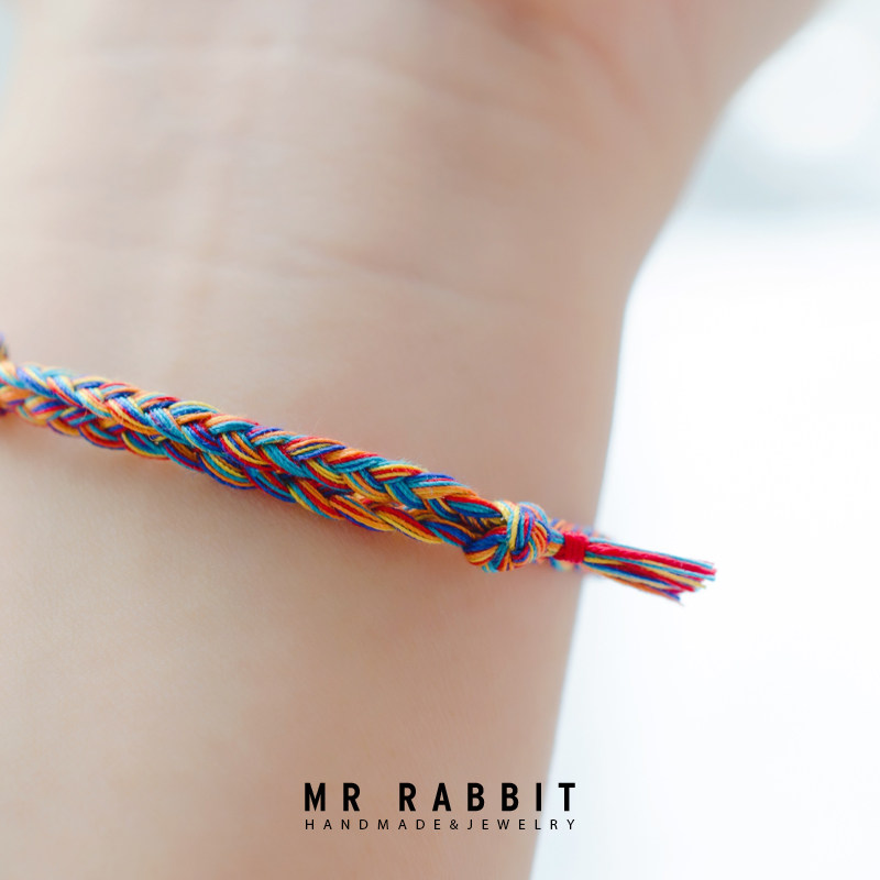 手工编制彩绳男女学生手绳简约韩版彩虹情侣编织手链宝宝亲子绳 - 图2