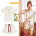 Đồ ngủ nam cực ngắn mùa hè Quần short tay ngắn cotton hai mảnh phù hợp với phiên bản tiếng Hàn của dịch vụ gia đình Nhật Bản lỏng lẻo - Bộ Pajama Bộ Pajama