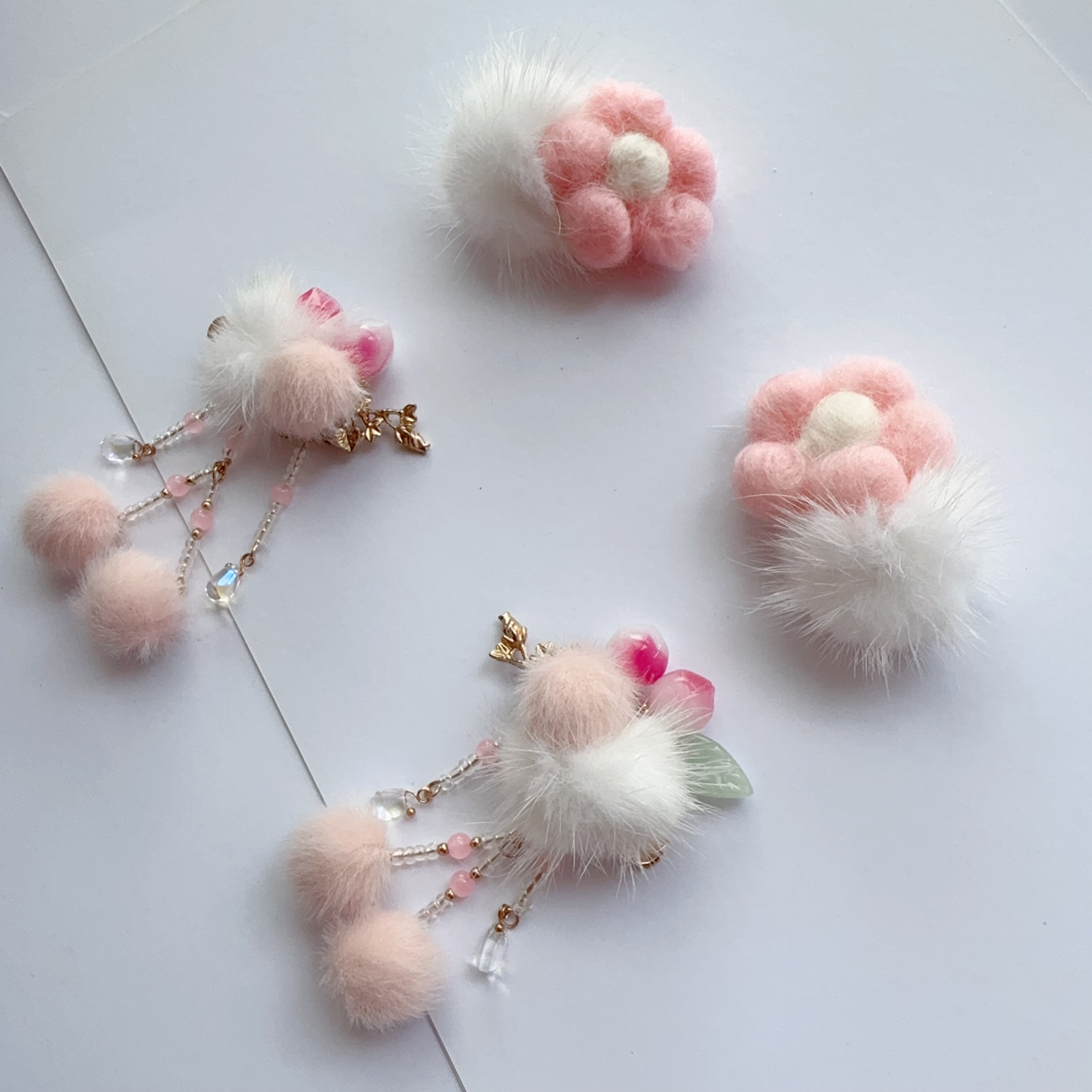 粉色毛球发夹套装古风发饰明制汉服国风元素冬季头饰儿童毛茸可爱,淘宝优惠券,粉丝福利购,淘宝优惠卷