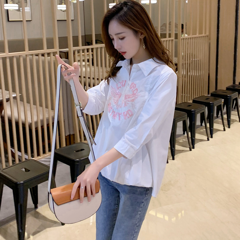 白色夏季七分袖洋气时尚百搭衬衫 乙好衬衫