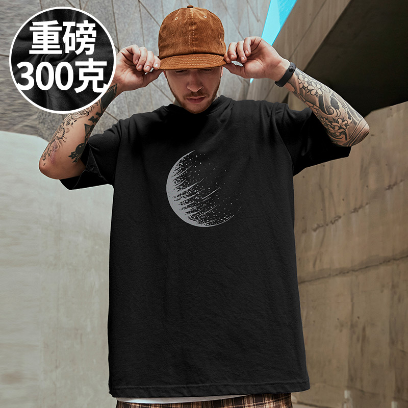 100%纯棉300g美式重磅国潮牌加肥加大码男装半袖胖子短袖T恤夏季