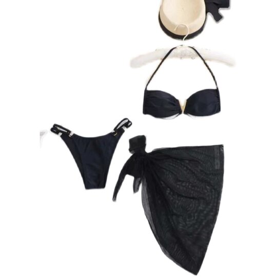 European and American sexy swimsuit black three-piece set