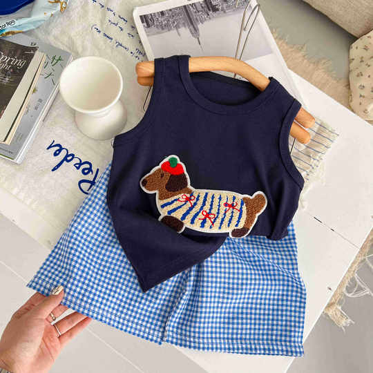 【2折专区】折扣店撤柜|亲子装中大童夏季宽松卡通刺绣背心短裤