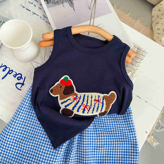 【2折专区】折扣店撤柜|亲子装中大童夏季宽松卡通刺绣背心短裤