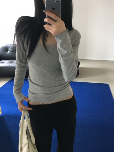SJia【SAIDTOME】韩女穿搭百搭修身显瘦蕾丝拼接长袖打底衫上衣女 - 图2