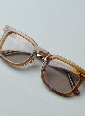 亮金细边框透明茶色太阳镜复古方框显脸小UV400防紫外线