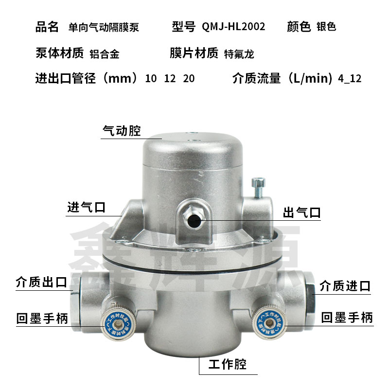 鑫辉源HL2002气动单向隔膜泵凹印覆膜机抽胶水气动泵印刷机吸墨泵 - 图0