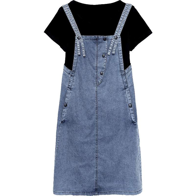 薄牛仔背带假两件2020夏新款连衣裙 帛莉图连衣裙