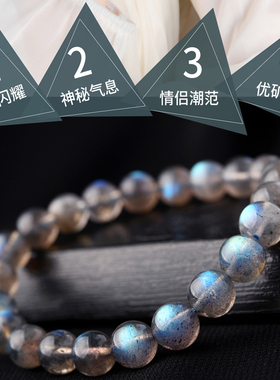 灰月光石手链蓝光月亮石斯里兰卡拉长石珠子散珠串珠单圈手串男女