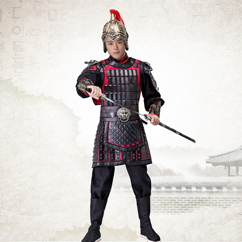 古装盔甲男古代将军士兵小兵武将戏服岳飞戚继光演出服装铠甲披风-图1