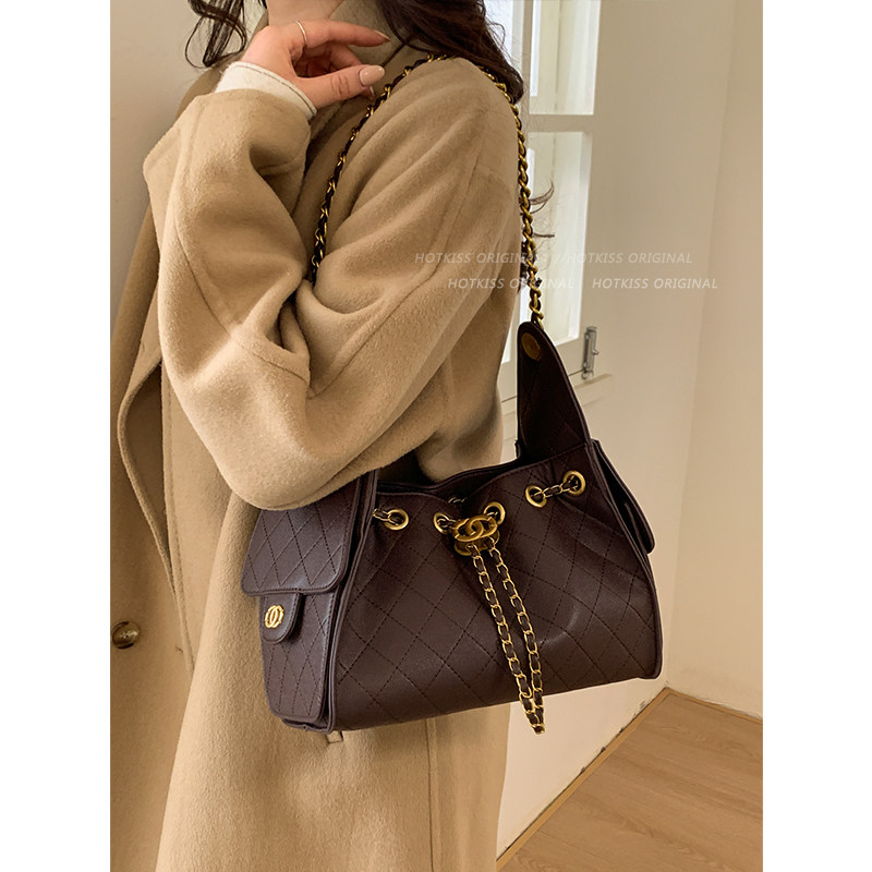 韩国菱格链条包包女2025新款秋冬单肩包高级感轻奢小众通勤托特包,淘宝优惠券,粉丝福利购,淘宝优惠卷