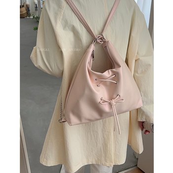 Korean Bow Knot Backpack Women's 2024 New Trendy Summer Single Shoulder Underarm Bag ຄວາມອາດສາມາດຂະຫນາດໃຫຍ່ Commuting Tote Bag