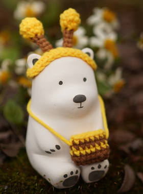 适野新品 |生日礼物手作嘟嘟熊陶瓷摆件原创设计中国风桌面摆件