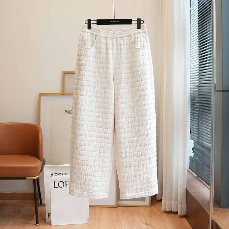 虫小小 肌理感慵懒松弛高腰宽松阔腿保暖棉裤女休闲长裤冬季A81P,淘宝优惠券,粉丝福利购,淘宝优惠卷