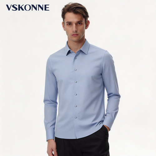 【免烫】VSKONNE威斯康尼男长袖衬衫多色00%棉200支通勤休闲衬 - 图0