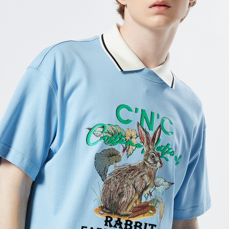 CNC男装动物印花图案春夏新品轻奢阔版圆领T恤男款