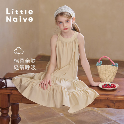 Little Naive 女童法式挂脖连衣裙复古浪漫儿童度假风碎花背心裙 - 图3