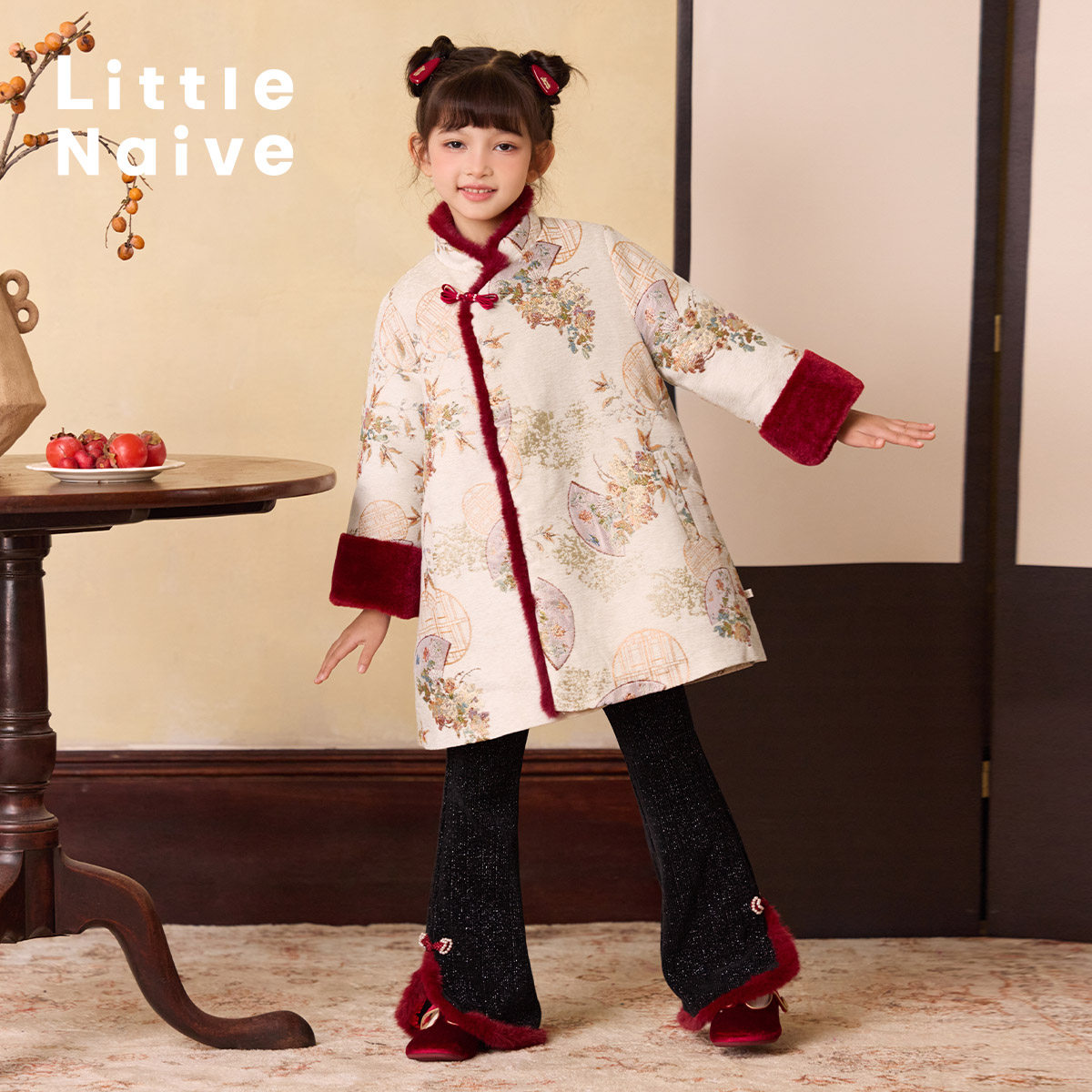 LittleNaive女童新中式外套新年冬装拜年服儿童国风夹棉大衣保暖,淘宝优惠券,粉丝福利购,淘宝优惠卷