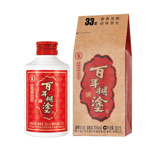 百年糊涂33度红色经典小百年浓香型高粱白酒整箱推荐125ml*24瓶 - 图0