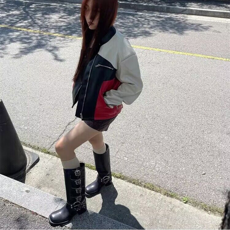 皮带扣粗跟棕色马丁靴女春夏复古不过膝长筒靴西部靴子骑士时装靴,淘宝优惠券,粉丝福利购,淘宝优惠卷