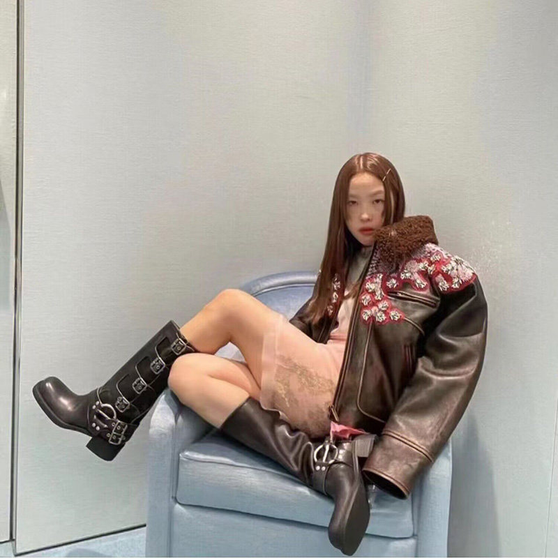 皮带扣粗跟棕色马丁靴女春夏复古不过膝长筒靴西部靴子骑士时装靴,淘宝优惠券,粉丝福利购,淘宝优惠卷