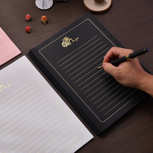 简约金色玫瑰信纸浪漫文艺手写信情书告白高级感烫金信纸a4信笺纸 - 图3