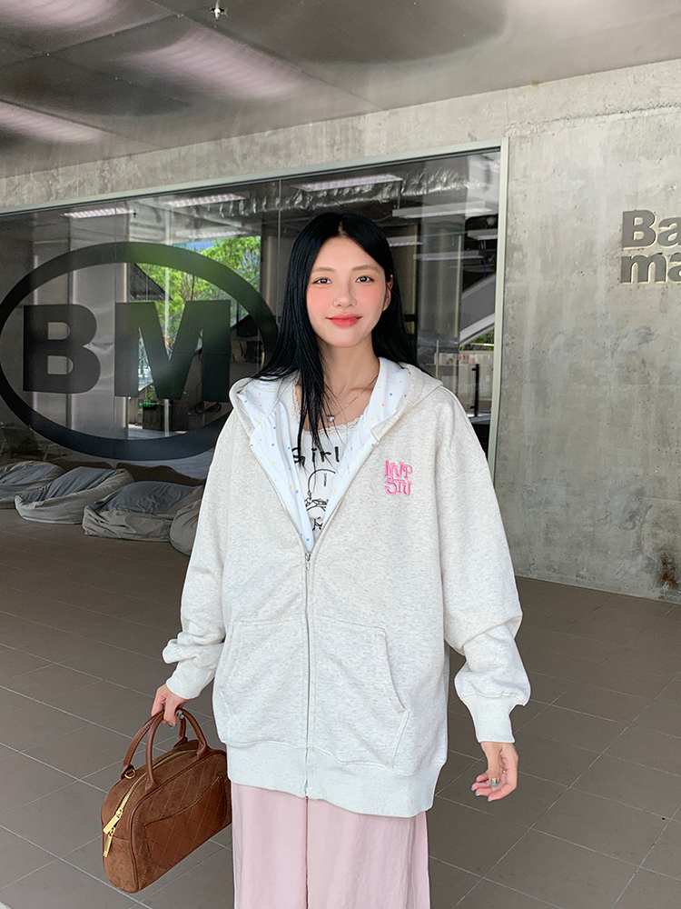 NVPVVA 秋冬彩虹波点内衬拉链帽衫国潮情侣加绒宽松外套