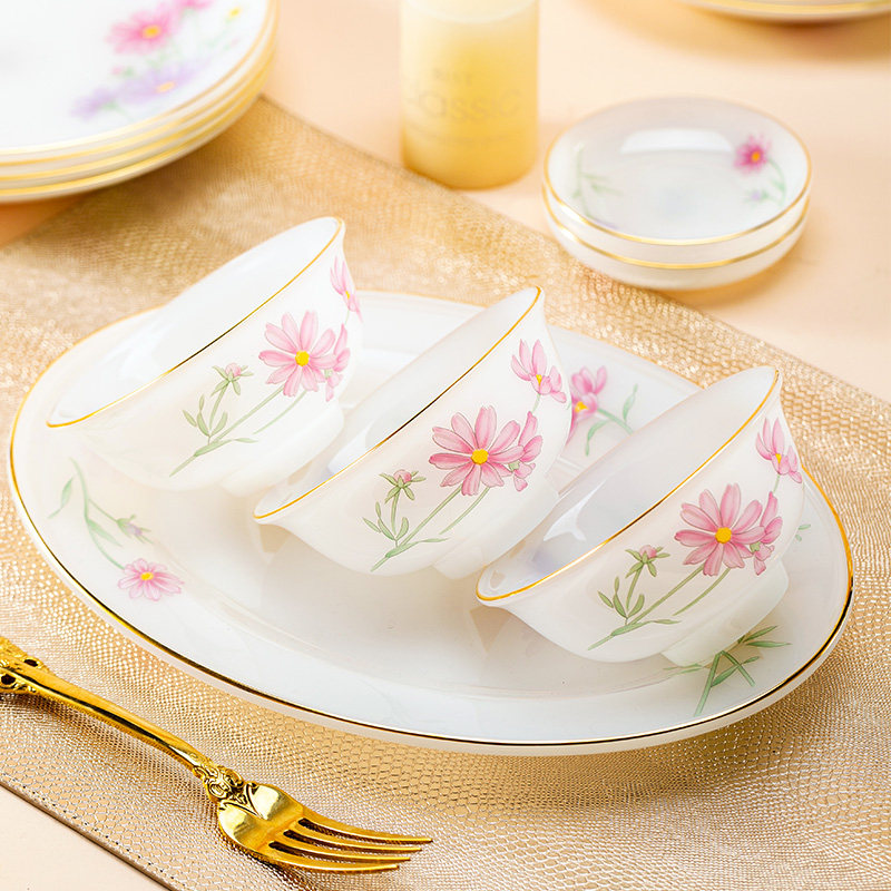 景德镇碗碟套装家用组合高档玉瓷描金小雏菊轻奢陶瓷碗盘碗筷餐具,淘宝优惠券,粉丝福利购,淘宝优惠卷