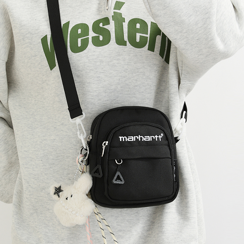 帆布小包包女日系多口袋儿童出游背包小挎包手机包百搭学生斜挎包 - 图1