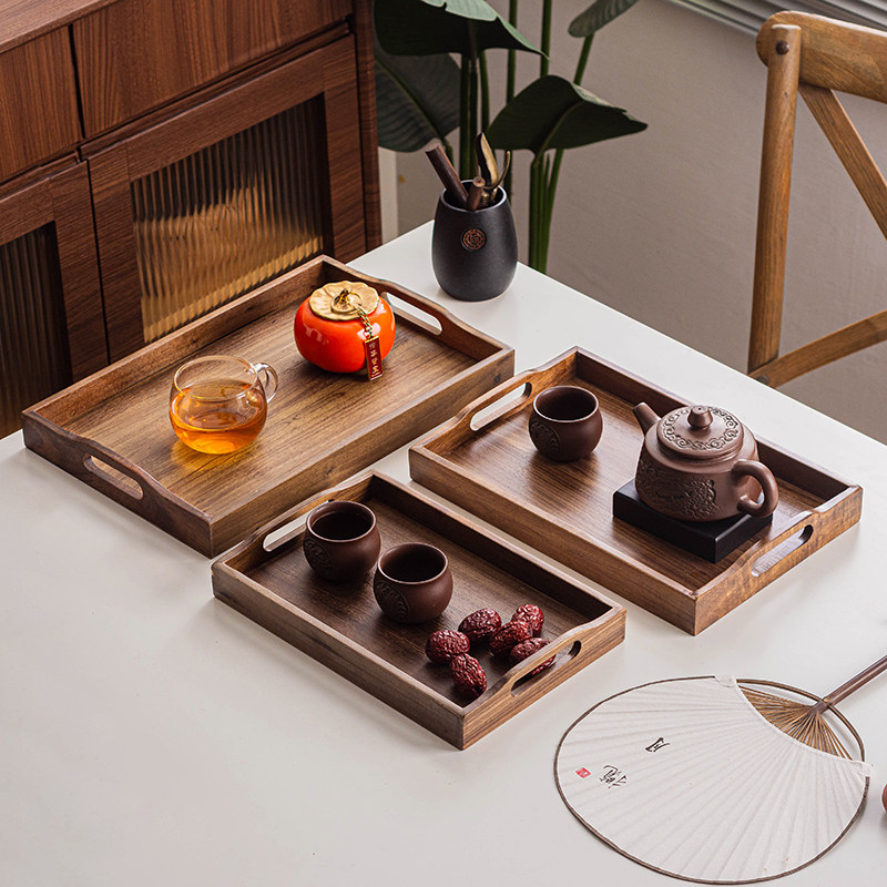 中式复古胡桃木托盘家用长方形实木托盘咖啡水杯茶盘杯盘收纳盘子,淘宝优惠券,粉丝福利购,淘宝优惠卷