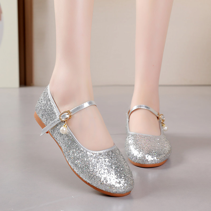 儿童平底软底鞋新款女童公主鞋学生银色合唱舞台演出鞋花童礼服鞋,淘宝优惠券,粉丝福利购,淘宝优惠卷