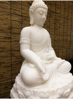 阿弥陀佛 纯天然整块 汉白玉60cm大摆件 家用佛堂桌面敬奉 可订做