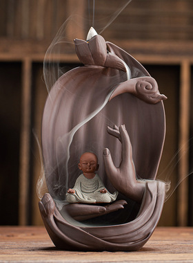 佛手莲花禅意陶瓷摆件家居复古流香薰炉厂家新品直销紫砂倒流香炉