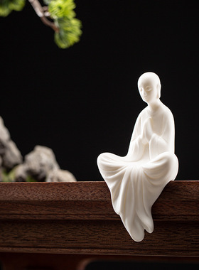 中式家居禅意白瓷人物小和