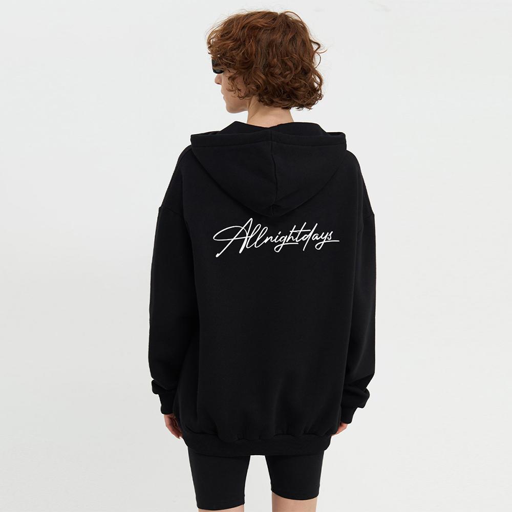 SNUN 草体签名字母灰色加绒连帽卫衣秋冬情侣复古简约套头帽衫