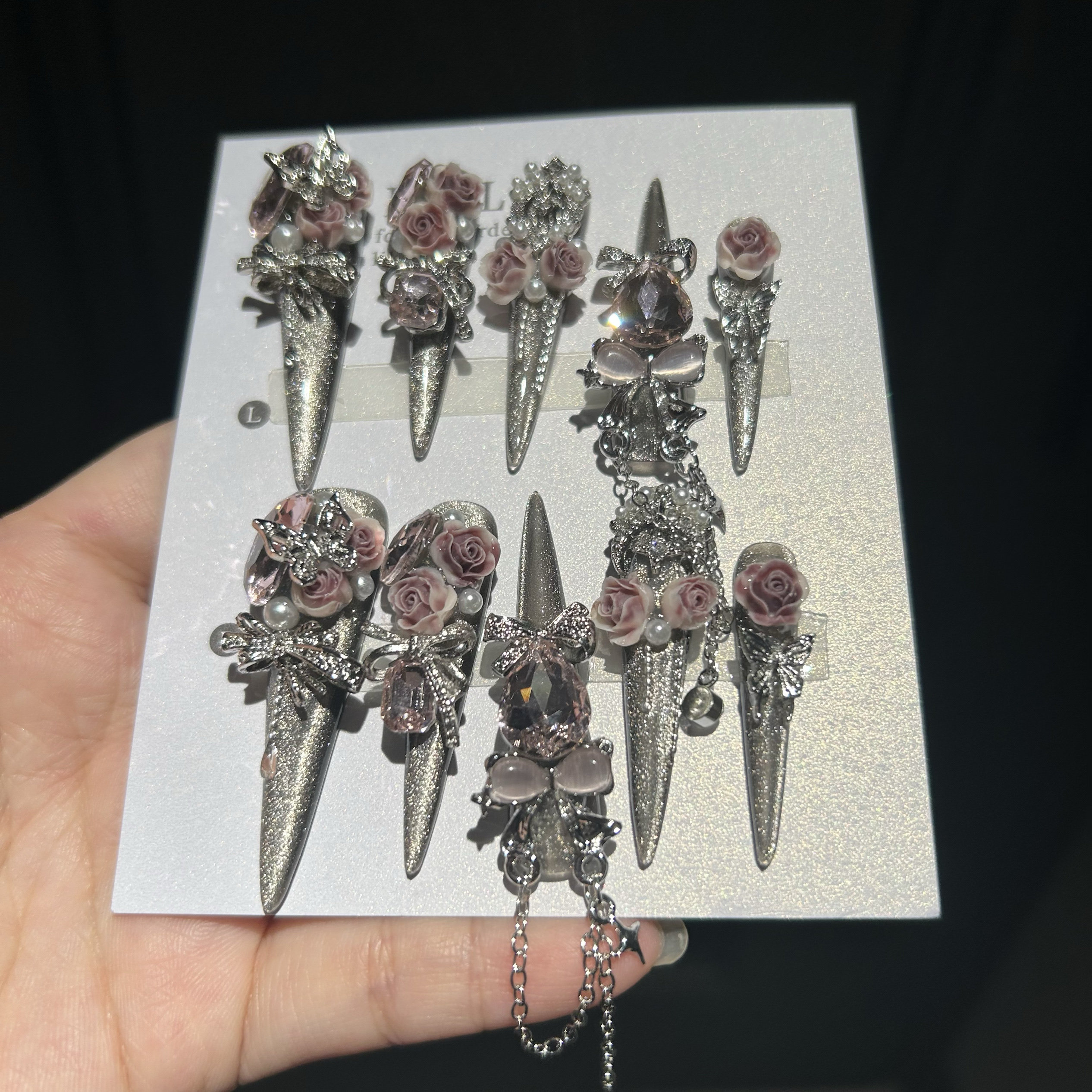 粉龙5.0 重工辣妹风纯手工穿戴甲新款手工美甲贴片长款指甲,淘宝优惠券,粉丝福利购,淘宝优惠卷