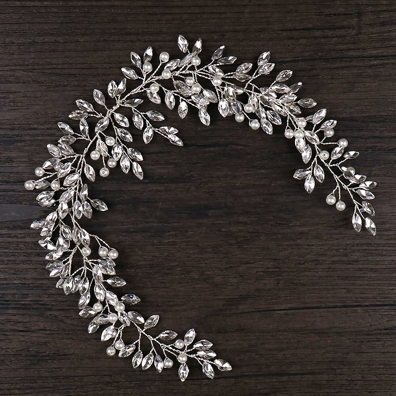 AiliBride Pearl Crystal Headband Wedding Hair Vine Tiara Hea - 图1