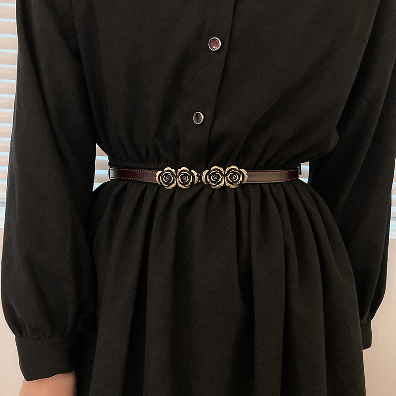 真皮腰带女装饰西装连衣裙细窄免打孔腰封复古玫瑰花毛衣百搭皮带,淘宝优惠券,粉丝福利购,淘宝优惠卷